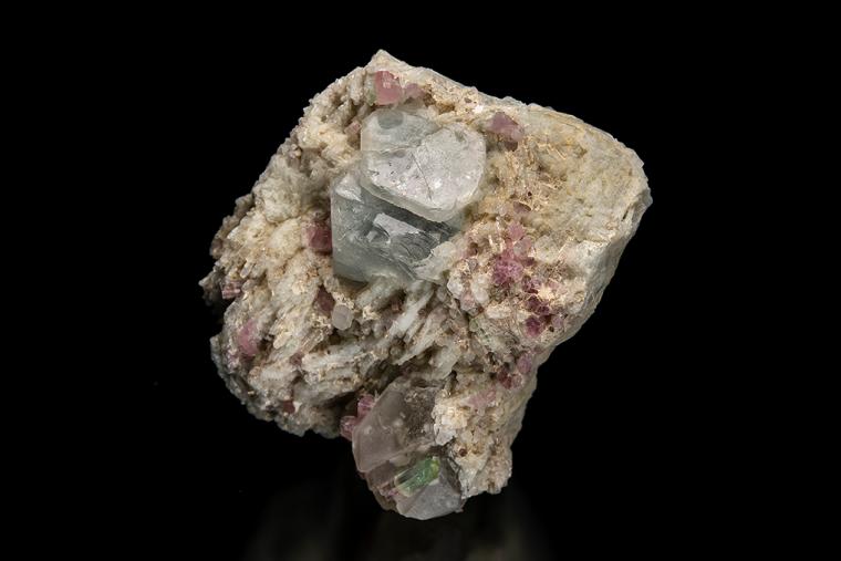 APATITE with ELBAITE on ALBITE var. Cleavelandite